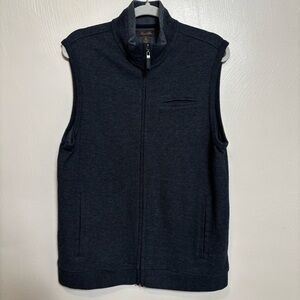 Tasso Elba Mens Full Zip Pocket Sweater Vest Herringbone Black Combo Pattern M